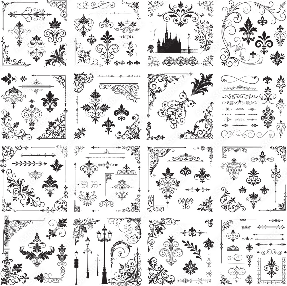 Fototapete ornaments text dividers,corners elements vector and dividing line vector graphics illustration-02