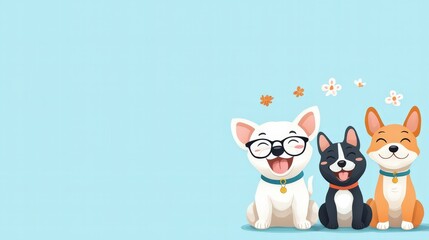 Fototapeta premium Adorable Cartoon Dogs with Happy Expressions on Light Blue Background