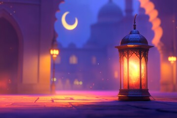 Illuminated Lantern, Mosque Courtyard, Night, Ramadan