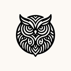 Vector ornamental Owl, ethnic zentangled mascot, amulet, mask of bird, patterned animal for adult anti stress coloring pages. Stylized face of a owl in the style of Zen tangle. Wisdom Icon logo