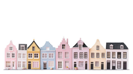 Fototapeta premium Isolated Row of Colorful Miniature European Townhouses with Detailed Architecture