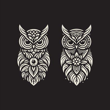 Vector ornamental Owl, ethnic zentangled mascot, amulet, mask of bird, patterned animal for adult anti stress coloring pages. Stylized face of a owl in the style of Zen tangle. Wisdom Icon logo
