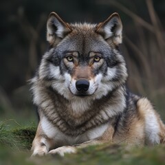 Obraz premium Majestic Gray and Brown Wolf Portrait in Forest Setting