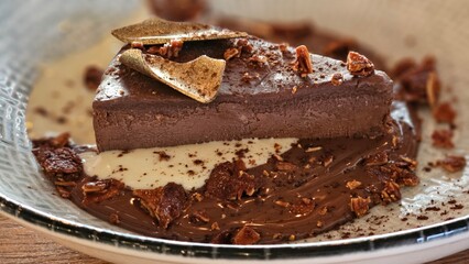 piece of chocolate cake with nuts