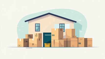 Packaging solutions flat design side view shipping efficiency theme cartoon drawing Split-complementary color scheme.