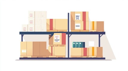 Packaging solutions flat design side view shipping efficiency theme cartoon drawing Split-complementary color scheme.