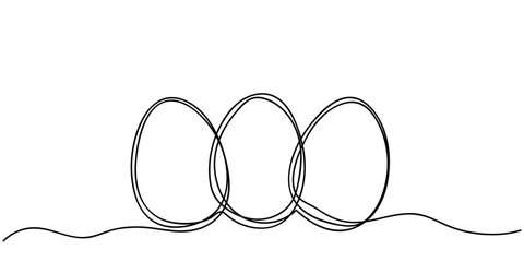 Continuous line drawing Easter eggs on white background. Easter concept, eggs in linear style. Doodle illustration