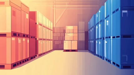 Packaging solutions flat design side view shipping efficiency theme cartoon drawing Split-complementary color scheme.
