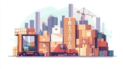 Obraz premium Packaging solutions flat design side view shipping efficiency theme cartoon drawing Split-complementary color scheme.