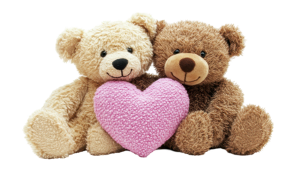 Isolated Affectionate Teddy Bears Holding Heart
