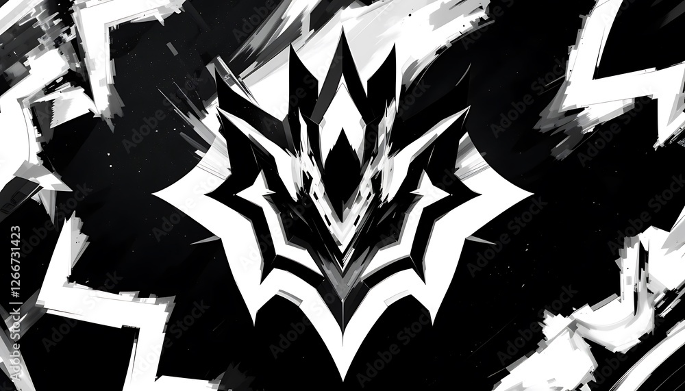 Poster dynamic abstract black and white composition with a central motif