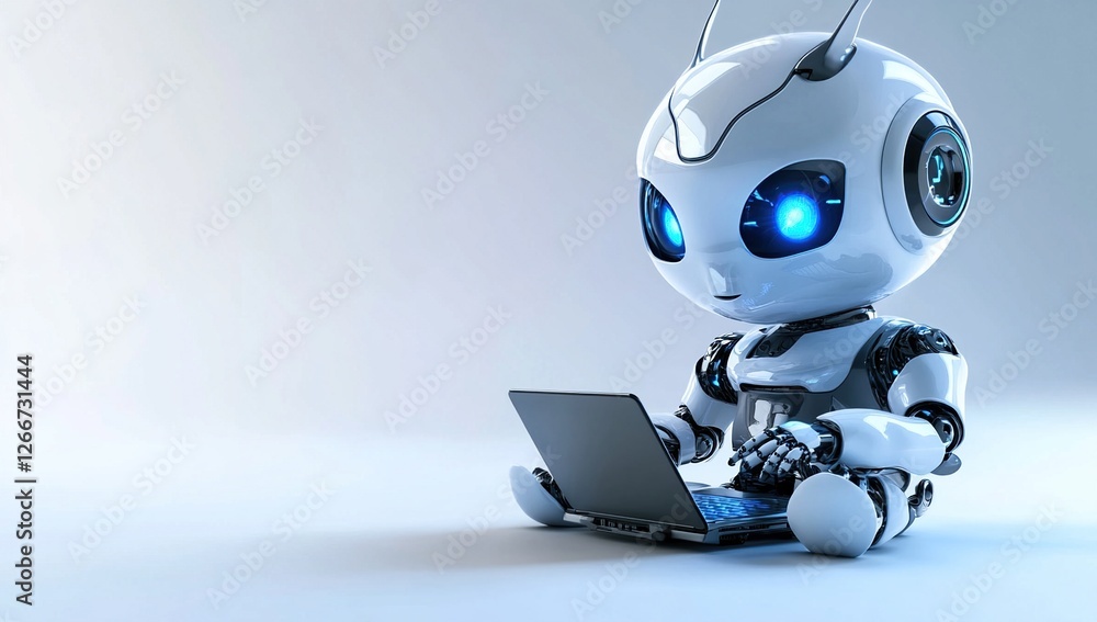 Aufkleber robot uses laptop to learn: artificial intelligence development and technological advancement for fu
