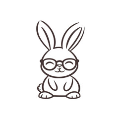 Obraz premium Isolated Cartoon Bunny with Glasses Simple Line Drawing