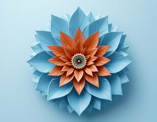 Elegant Geometric 3D Paper Flowers in Blue and Red  Color Combination  Decorative Floral Art isolated