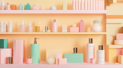 Product packaging flat design side view retail display theme 3D render Complementary Color Scheme.