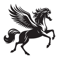 Winged Pegasus silhouette capturing the grace of legendary creatures - Pegasus illustration - Pegasus vector - mythical creature silhouette
