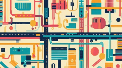Obraz premium Public transit map flat design front view urban planning animation. 