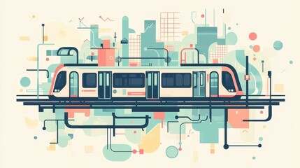 Obraz premium Public transit map flat design front view urban planning animation. 