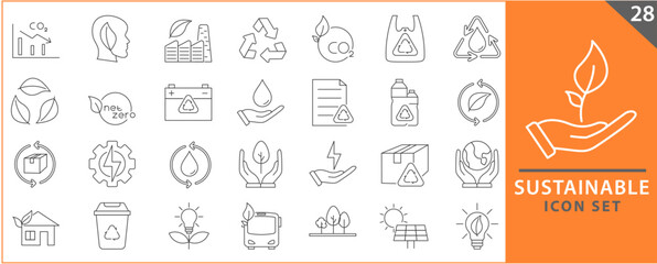 Sustainable icon set. Collection of renewable energy, ecology and green electricity icons. green energy icons. Vector illustration.