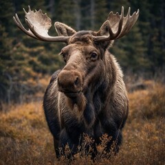 Fototapeta premium A friendly-looking moose with soft, fluffy fur.
