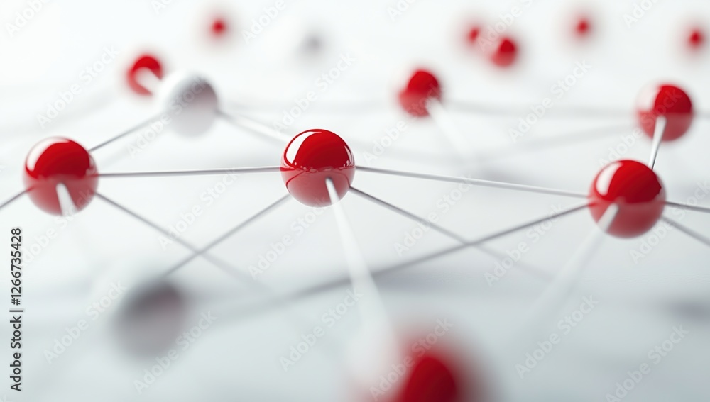 Poster red and white spheres interconnect: a network visualization of complex systems, showing interdepende