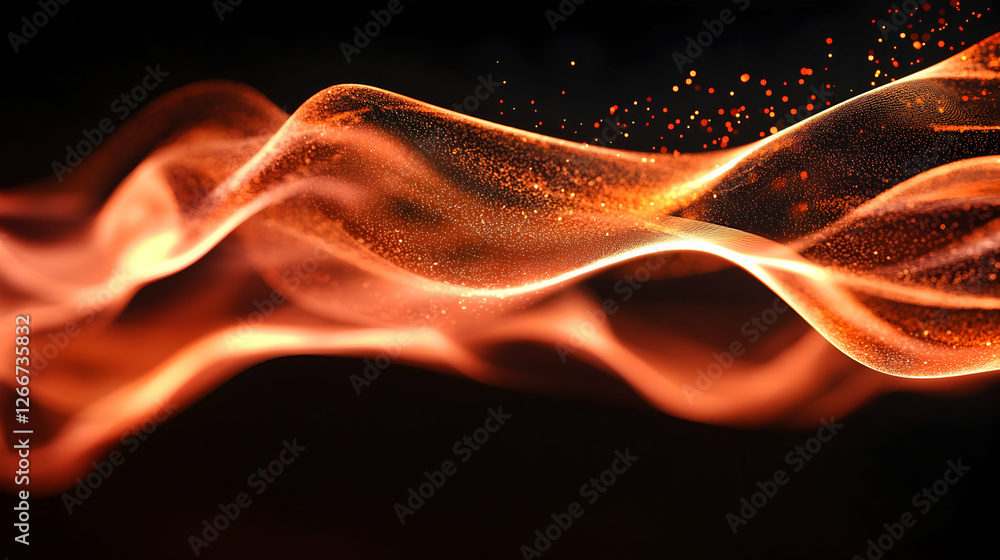 Poster abstract orange wave glowing energy flow background with particle effect