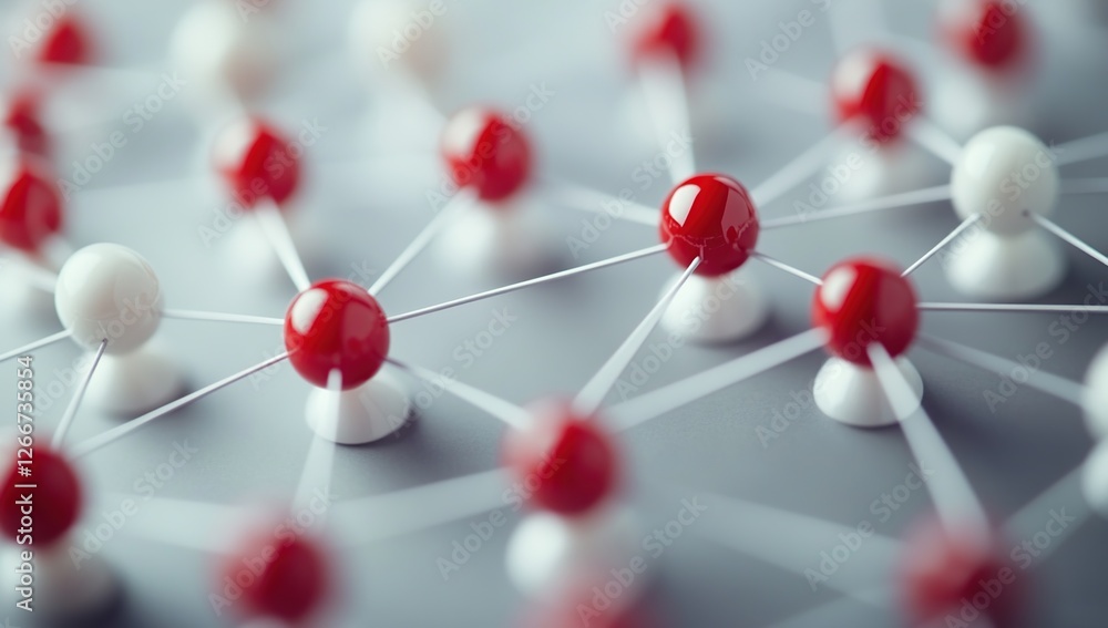 Aufkleber visualizing network connections: exploring interconnectivity through abstract red and white sphere m