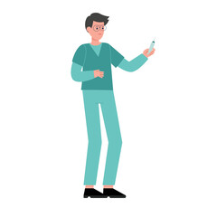 Male doctor holding syringe illustration