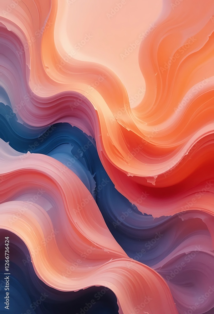 Poster harmonious interplay, flowing waves of warm and cool hues in dynamic abstraction