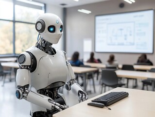 Advanced Robot Uses Technology in Classroom Setting,  Improving Education with AI Assistance.