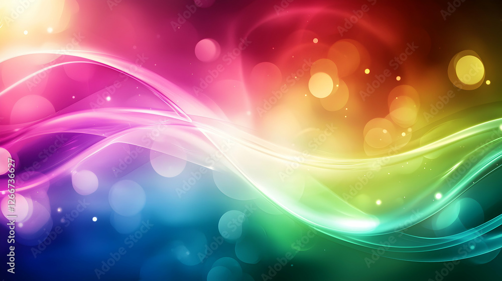 Poster abstract colorful wave background with glowing bokeh lights and swirls