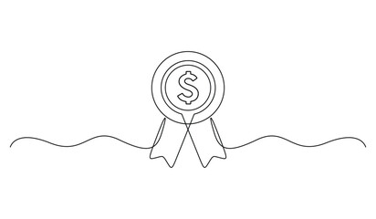 Obraz premium Dollar single continuous one line drawing of isolated outline vector illustration
