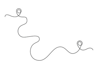 Continuous one line drawing of path and location pointers pin road icon journey marker vector illustration