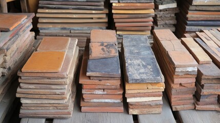 Obraz premium Sokka tile, clay tile from Kebumen district which is famous for its quality. neatly arranged shows its sturdiness