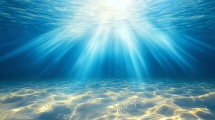 Fototapeta premium Glowing Underwater Light Rays in Clear Blue Ocean Environment