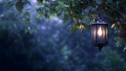 Ramadan Kareem greeting. Islamic crescent moon and lantern. End of fasting. ramadan decorations, Eid al-Fitr. Breaking of holy fast day. Muslim holiday. Arab night sky.