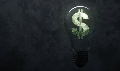 Illuminated light bulb with a dollar sign, symbolizing financial ideas in a dark background