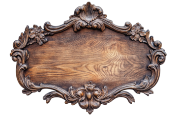 Decorative wooden signboard isolated on a transparent background