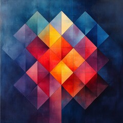 Colorful geometric pattern with vibrant diamonds and contrasting tones highlighting depth and modern artistry within an abstract composition