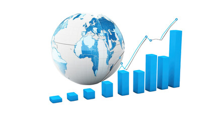 Fototapeta premium A_digital_globe_with_a_graph_line_and_bar_cha asolated on white background 
