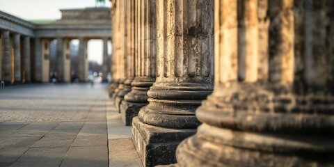 Colonnade of the brandenburg gate showing its majestic columns in berlin, germany