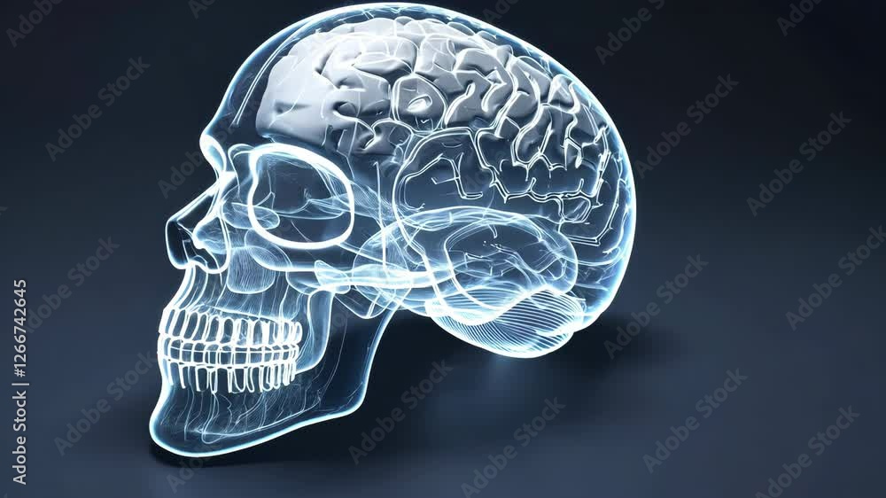 Poster transparent skull revealing intricate structure of human brain showcasing complexity of neural pathw