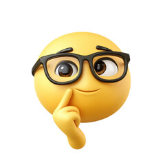 Isolated Thoughtful Emoji with Glasses and a Finger on Chin