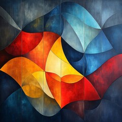 Fototapeta premium Vibrant Abstract Composition in Bold Colors and Geometric Shapes with Intersecting Curves and Artistic Textures for Modern Decor