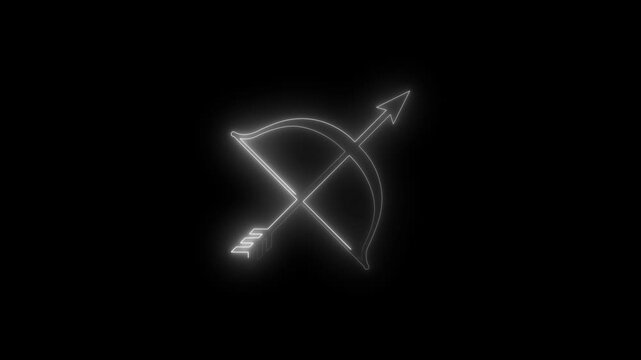 Glowing neon line bow and arrow icon isolated on black background &ndash; A vibrant 4K animation symbolizing love, Cupid, and Valentine's Day.
