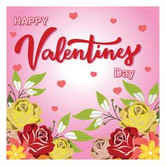 Happy Valentine's Day Greeting Card With Roses and Pink Background.