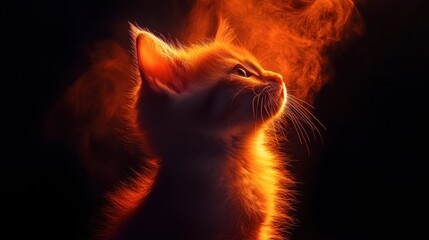 Majestic Orange Cat Silhouetted by Dramatic Backlighting Effect