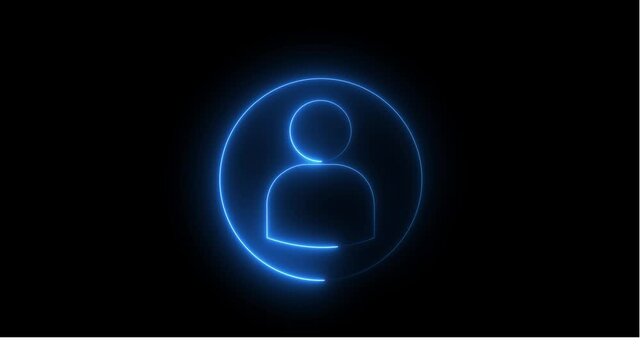 Glowing neon person  blue outline round avatar pictogram in vivid color