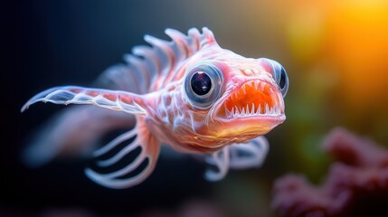 Fototapeta premium Close-up of a colorful fish in aquarium, vibrant coral reef background