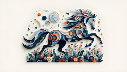 Fototapeta premium PNG Paper collage of horse art painting animal.